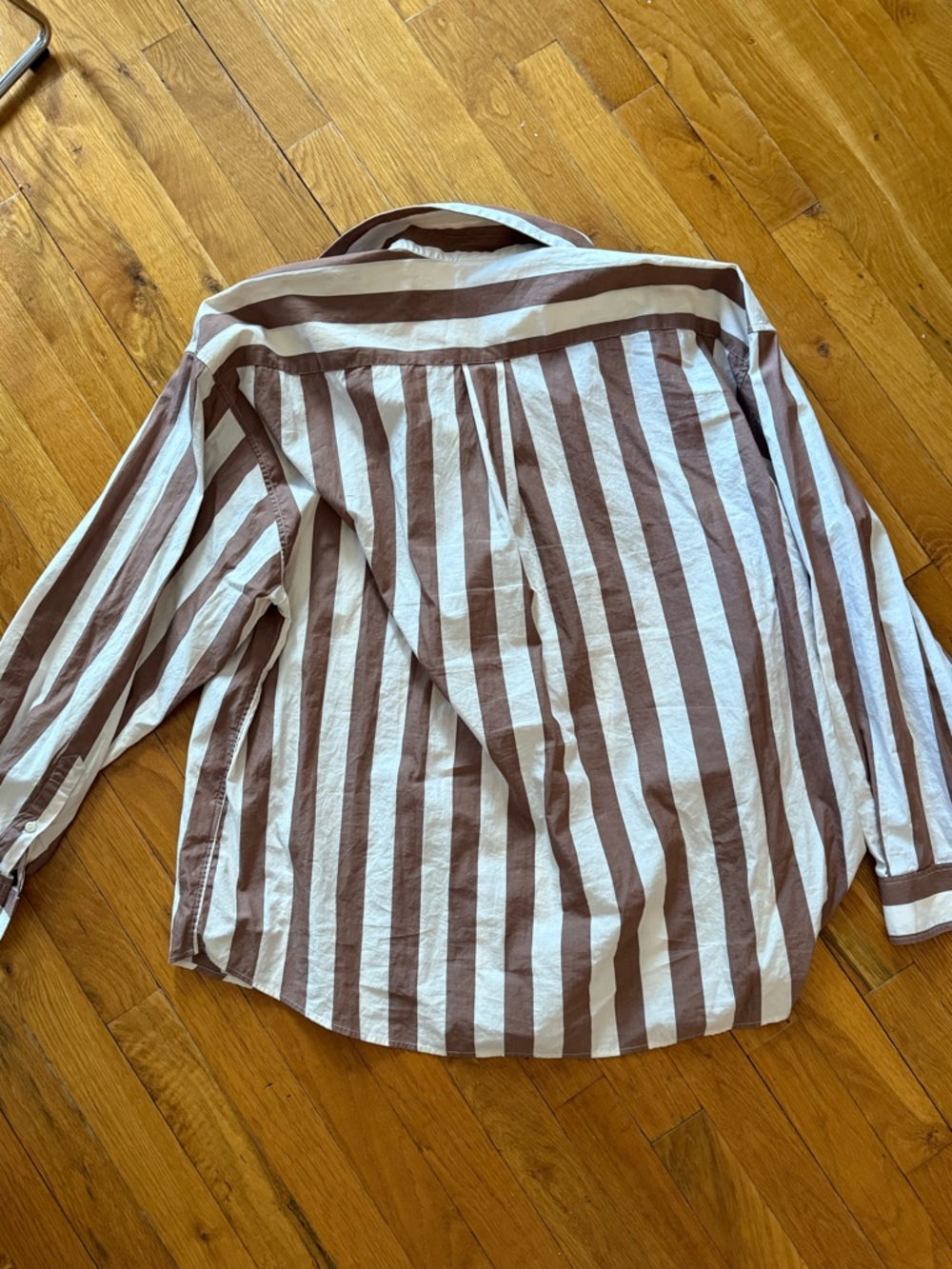 Baserange Loose Ole Shirt White & Brown Stripe - Picture 3 of 4